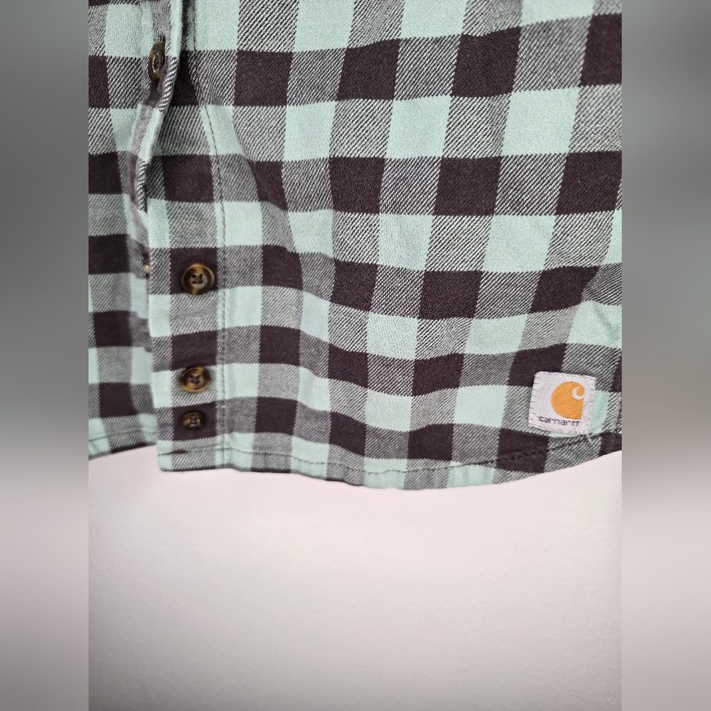 Carhartt Shirt Womens Plaid Flannel Long Sleeve Button Down Brown Teal s… - Picture 2 of 5
